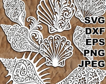 More Filigree Seashells SVG cut files (svg dxf png eps jpeg) Silhouette & Cricut, digital scrapbooking, card making, paper cut, CNC, laser