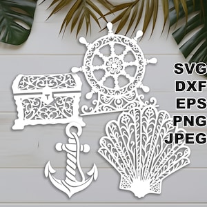 Fichiers de coupe nautiques complexes (svg dxf png eps jpeg) Silhouette & Cricut, scrapbooking numérique, fabrication de cartes, papier découpé, CNC et laser DIY