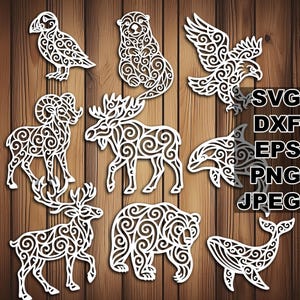 Fichiers coupés élégants animaux de l'Alaska SVG (svg dxf png eps jpeg) Silhouette & Cricut, scrapbooking numérique, fabrication de cartes, papier découpé, CNC, laser