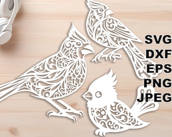 Northern Cardinal SVG cut files (svg dxf png eps jpeg) Silhouette & Cricut, digital scrapbooking, card making, paper cut, CNC and laser DIY
