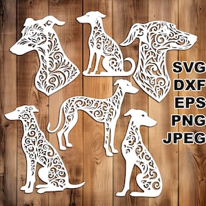 Fichiers de coupe SVG lévriers en filigrane (svg dxf png eps jpeg) Silhouette & Cricut, scrapbooking numérique, fabrication de cartes, papier découpé, bricolage laser CNC