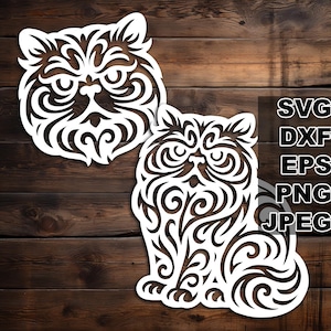 Filigrane Perserkatze SVG Schnittdateien (svg dxf png eps jpeg) Silhouette & Cricut, digitales Scrapbooking, Kartenherstellung, Papierschnitt, CNC, Laser