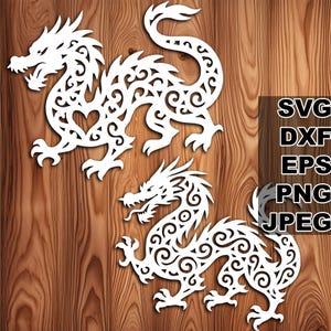 Hermosos archivos de corte SVG de dragón chino (svg dxf png eps jpeg) Silhouette y Cricut, scrapbooking digital, fabricación de tarjetas, corte de papel, CNC, láser