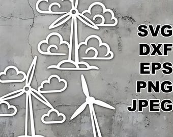 Fine Wind Turbines SVG cut files (svg dxf png eps jpeg) Silhouette & Cricut, digital scrapbooking, card making, paper cut, CNC and laser DIY