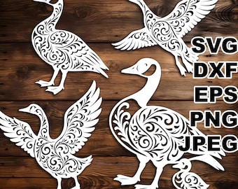 Filigree Goose SVG cut files (svg dxf png eps jpeg) Silhouette & Cricut, digital scrapbooking, card making, paper cut, CNC and laser DIY