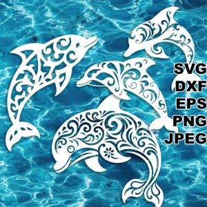 Eleganti file di taglio SVG Dolphins (svg dxf png eps jpeg) Silhouette e Cricut, scrapbooking digitale, creazione di biglietti, taglio della carta, CNC e laser fai da te