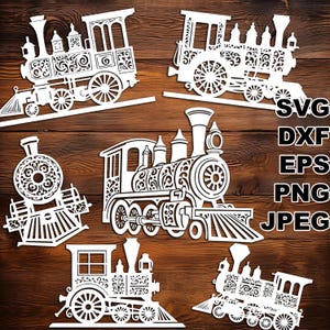 Filigree Steam Locomotive SVG cut files (svg dxf png eps jpeg) Silhouette & Cricut, digital scrapbooking, paper cut, CNC, laser