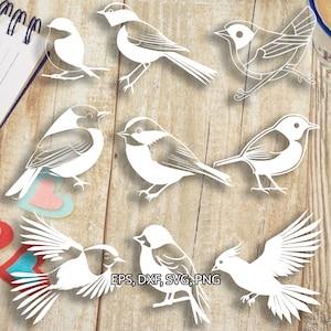 Oiseaux SVG coupe fichiers (svg dxf png eps) Silhouette & Cricut, scrapbooking numérique, fabrication de cartes, fichier svg découpé en papier, décoration florale DIY
