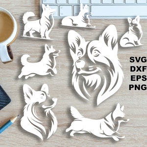 Fichiers SVG Corgi (svg dxf png eps) Silhouette & Cricut, scrapbooking numérique, fabrication de cartes, fichier svg découpé en papier, bricolage pour animaux de compagnie