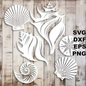 Fichiers SVG coquillages (svg dxf png eps) Silhouette & Cricut, scrapbooking numérique, fabrication de cartes, fichier svg découpé en papier, décoration nautique DIY
