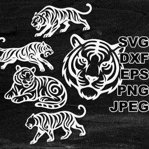 Simple Tiger SVG cut files (svg dxf png eps jpeg) Silhouette & Cricut, digital scrapbooking, card making, paper cut, CNC and laser DIY