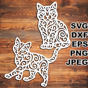 Elegante Hauskatze SVG-Schnittdateien (svg dxf png eps jpeg) Silhouette & Cricut, digitales Scrapbooking, Kartenherstellung, Papierschnitt, CNC und Laser DIY