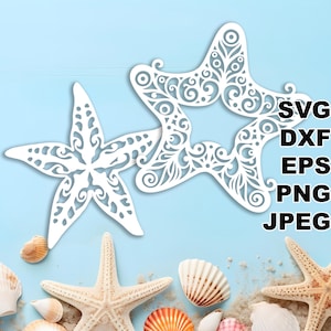 エレガントなヒトデの SVG カット ファイル (svg dxf png eps jpeg) Silhouette & Cricut、デジタル スクラップブッキング、カード作成、ペーパー カット、CNC およびレーザー DIY