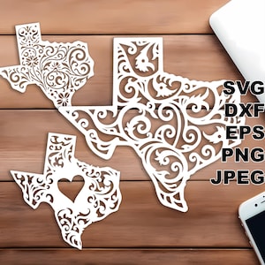 Fichiers coupe Texas SVG (svg dxf png eps jpeg) Silhouette & Cricut, scrapbooking numérique, fabrication de cartes, papier découpé, CNC et bricolage laser