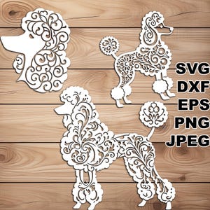 Fichiers coupés SVG fantaisie caniche (svg dxf png eps jpeg) Silhouette & Cricut, scrapbooking numérique, fabrication de cartes, fichier svg découpé en papier, bricolage animal de compagnie