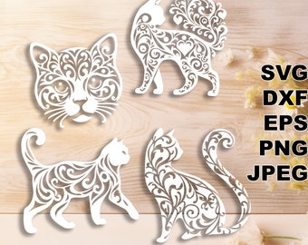 Fanciest cats SVG cut files (svg dxf png eps jpg) Silhouette & Cricut, scrapbooking, laser engraving, CNC, paper cut vector file, DIY