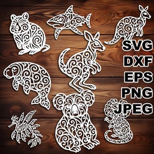Eleganti file di taglio SVG di animali australiani (svg dxf png eps jpeg) Silhouette e Cricut, scrapbooking digitale, taglio della carta, CNC, laser