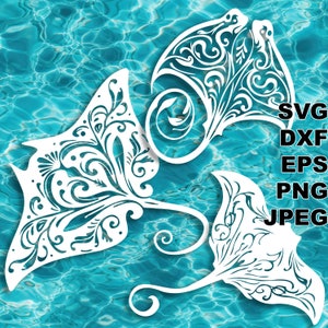 Manta ray SVG cut files (svg dxf png eps jpg) Silhouette & Cricut, scrapbooking, laser engraving, CNC, paper cut vector files