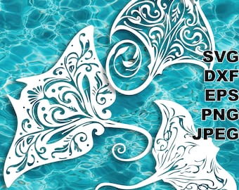 Manta ray SVG cut files (svg dxf png eps jpg) Silhouette & Cricut, scrapbooking, laser engraving, CNC, paper cut vector files