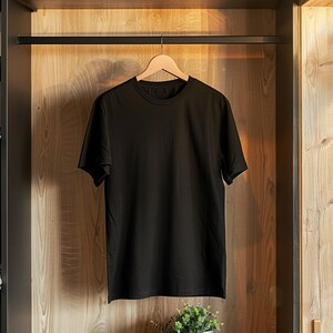 Black T-Shirt Mockup Of A Shirt Hanging In A Closet