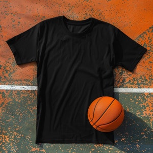 Black T-Shirt Mockup With A Basketball