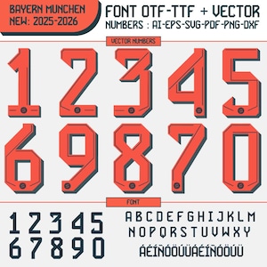 Font vector Bayern Munich 25-26 Font Ai, Svg, Pdf, Png,Otf,Ttf, Bayern munich Shirt Name Numbers kane, Musiala Football Soccer Shirt Muller