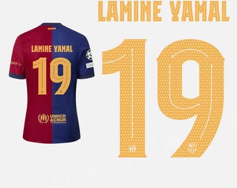 Lamine Yamal 19 BARCELONA Trikot Name und Nummer, Heimtrikot Spieler Yamal, Ai, SVG, Eps, Pdf, Dxf, Png | Download für Cricut & Glowforge