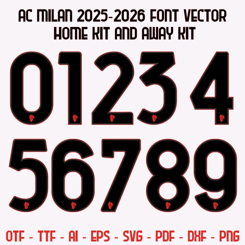 Font Vector AC Milan 2025-2026 Font Ai,eps, Png, Pdf, Otf, Ttf AC Milan ...