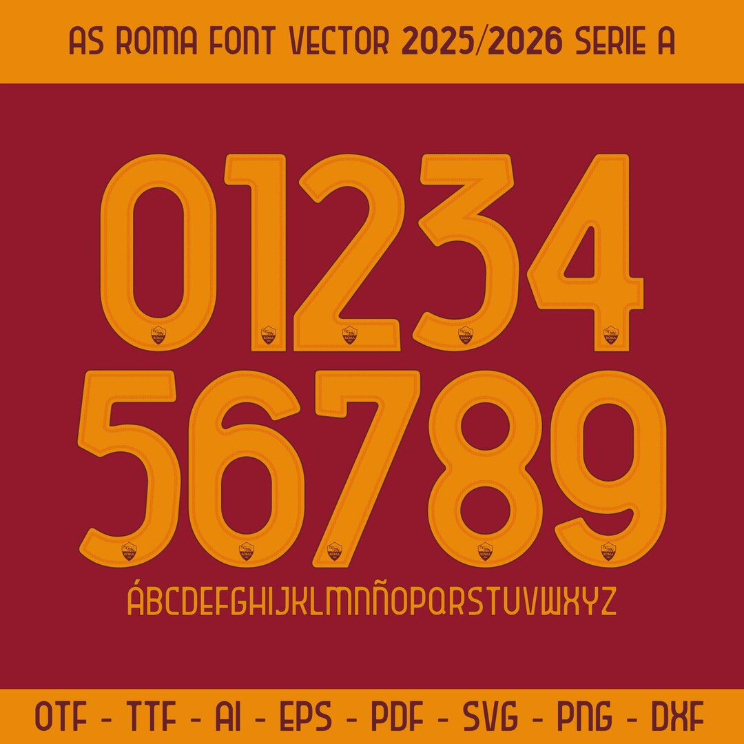 Font Vector AS Roma 2025-2026: Home Kit Shirt Name & Numbers (digital ...