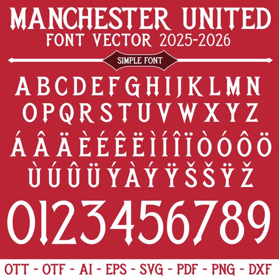 Manchester United 2025-26 Font Vector: Home & Away Kit, Third Kit
