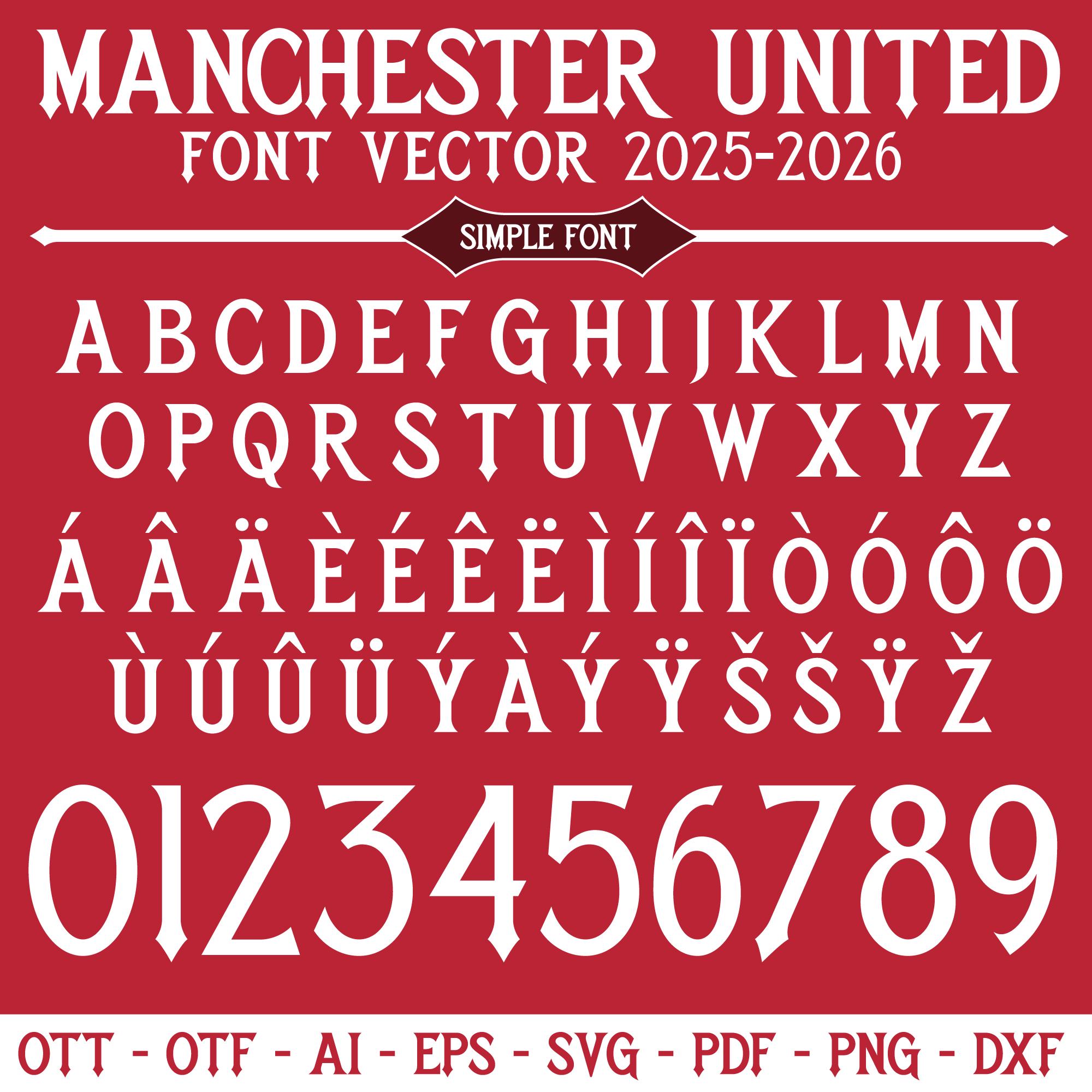 Manchester United 2025-26 Font Vector: Home & Away Kit, Third Kit