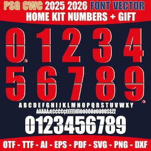 Font vector Paris Saint Germain CWC 25-26 Font Ai, Svg, Pdf, Png,Otf,Ttf, PSG Shirt Name Numbers Dembele, Hakimi Football Soccer Shirt