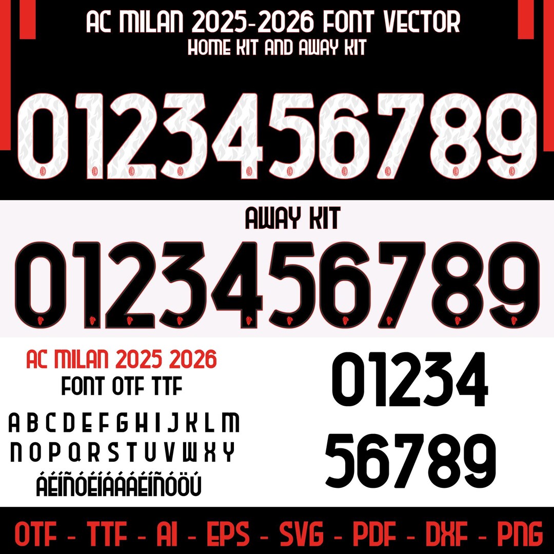 Font Vector AC Milan 2025-2026 Font Ai,eps, Png, Pdf, Otf, Ttf AC Milan ...