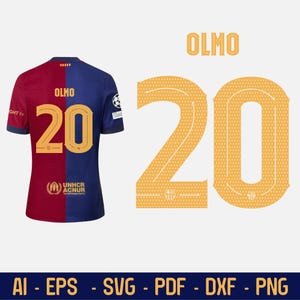 Olmo 20 BARCELONA jersey Name and number, Home kit player Olmo 20, Ai, Svg, Eps, Pdf, Dxf, Png | Download for Cricut & Glowforge