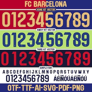 Barcelona 24-25 Font Vector: Football Shirt Name Numbers (Digital Download)
