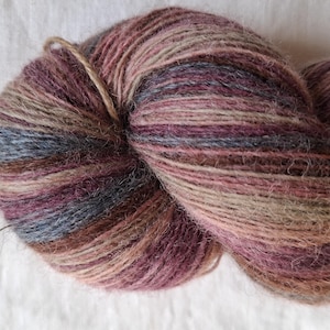 Wool yarn for knitting, High quality  hand dyed purple, pink striped 100% merino wool yarn. Natural lanolin yarn.