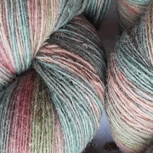 Wool yarn for knitting, High quality multicolor green , pink, striped  yarn,  pastel shades. Natural lanolin wool yarn.