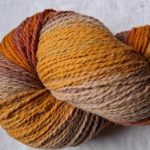 Wool yarn for knitting, High quality multicolor orange, raspberry pink, beige  , striped wool yarn. Natural lanolin yarn.
