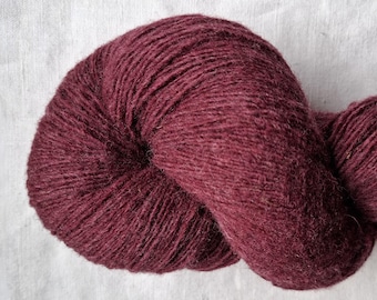 Hand Dyed Wool Yarn, Red Wine Purple, Natural Lanolin, Fine Weight