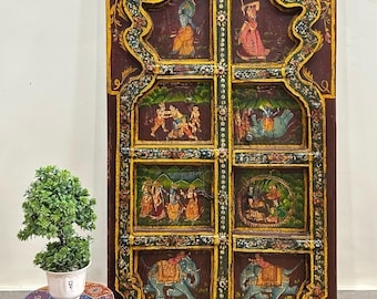 Beautiful Indian Cultural Heritage Hand Painted Wall Panel Shree Krishna Painting Vintage Hand Painted Wall Panel Antique Wall Hanging Decor