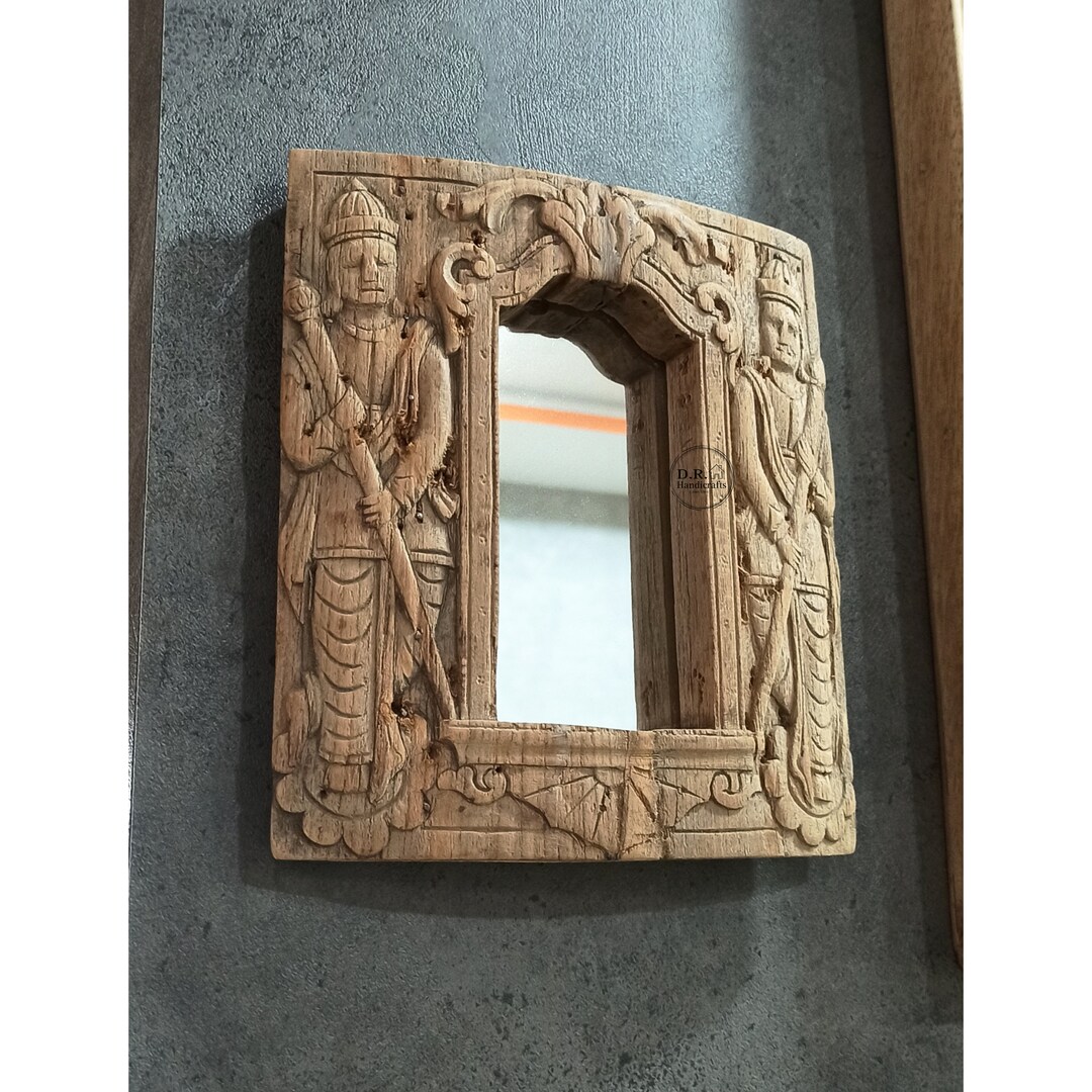 Indian Carved Wooden Antique Old Wall Hanging Mirror Frame Etsy