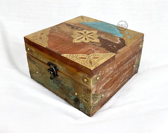 Indian Vintage Wooden Spice Box With Brass Work Home Decor Box Antique  Spice Box Handmade Table Decor Box Dinning Decor India Art