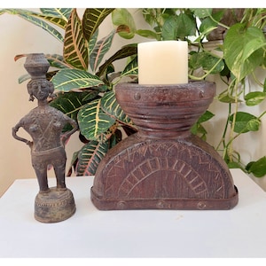 Indian Antique Handmade Wooden Seeder Candle Holder / Natural Wood Finish / Candle Stand / Home Decor / Vintage Seeder Candle Holder.