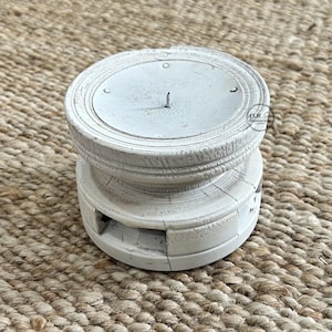 Vintage Wooden Round Seeder Candle Holder Antique Decor White Wash Finish Seeder Candle Holder Handmade Bijani Candle Stand Show Piece