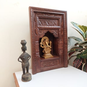 Indian Antique Wooden Wall Hanging Jarokha Withe Self For Wall Decor / Wall Hanging / Indian Art / Vintage Jarokha Self / Brown Finish