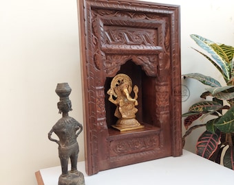 Indian Antique Wooden Wall Hanging Jarokha Withe Self For Wall Decor / Wall Hanging / Indian Art / Vintage Jarokha Self / Brown Finish