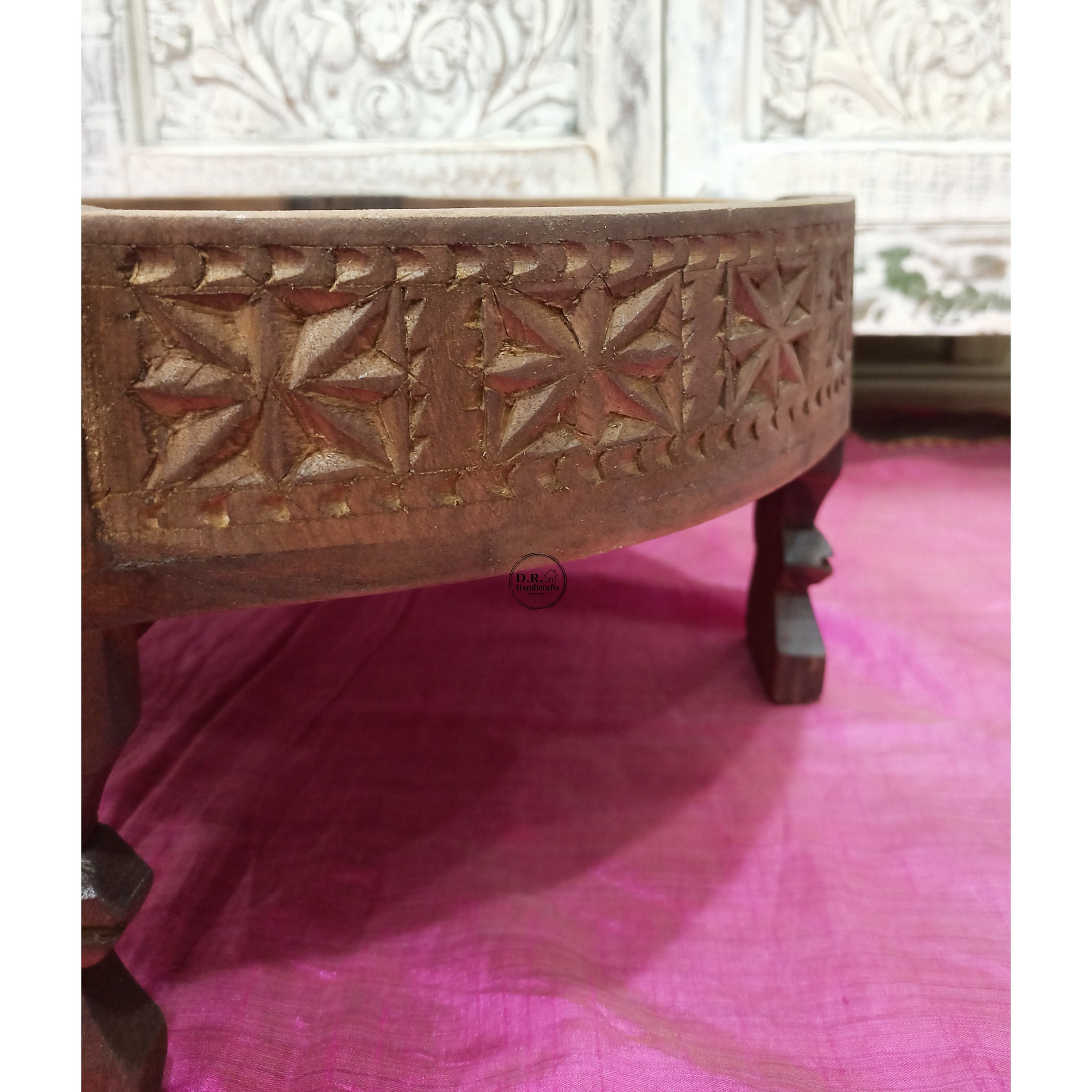 Indian Wooden Carved Chakki Table / Wooden Coffee Table Mango Wood ...