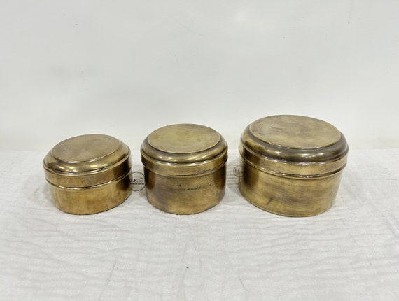 Vintage Small Brass Jwellery Box Set Antique Set Of 3 Brass Tiffin Box Traditional Indian Brass Box