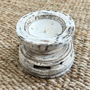 Vintage Wooden Round Seeder Candle Holder Antique Decor White Wash Finish Seeder Candle Holder Handmade Bijani Candle Stand Show Piece