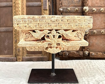 Indian Antique Hand crafted Wooden Bracket Candle Holder With Bleach Finish Candle Stand Vintage Home Decor Hand Carved Antique Table Decor